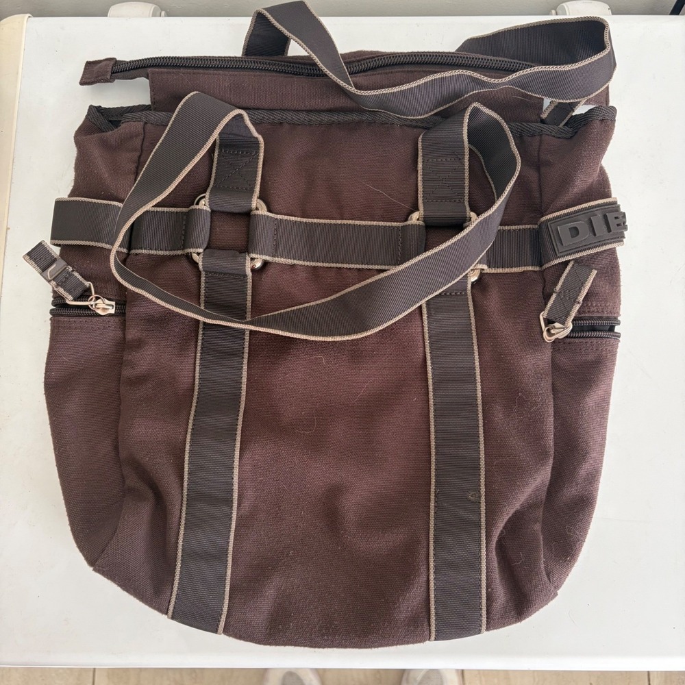Diesel Brown Polyester Utility Tote Bag Zip Shoulder Bag Gorpcore RN93243 - Picture 3 of 10